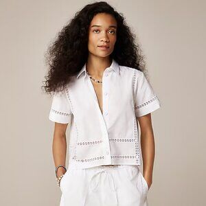 J.Crew Crochet Lace Inset Cotton Gamine Eyelet Top Blouse - Size 2 NWT